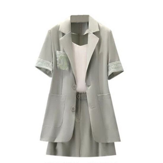 刺繡小西裝兩件套【綠色】【L-4XL碼】（下單後請聯絡客服確認發貨尺碼）