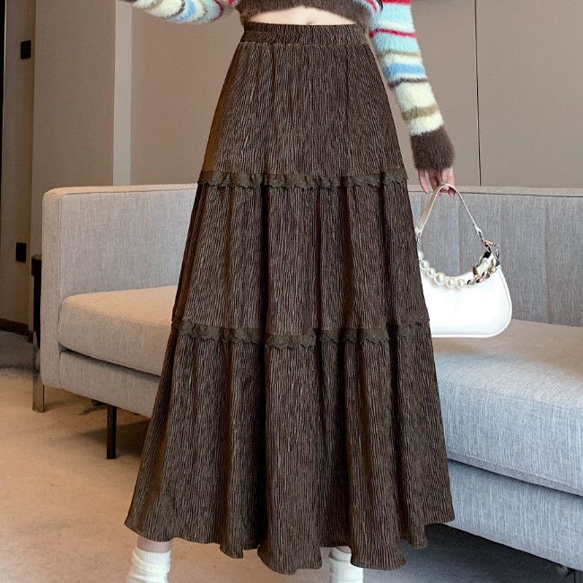 接蕾絲半身裙(S-XL碼)(咖色)(下單後聯絡客服確認發貨尺碼)#K004008543