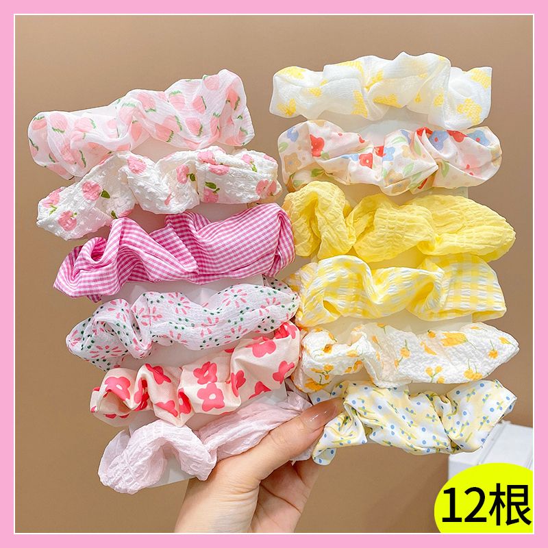 兒童甜美糖果色大腸髮圈頭飾(6#粉色+黃色12根裝)