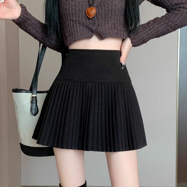 加厚毛呢半身裙(S-XL碼)(黑色)(下單後聯絡客服確認發貨尺碼)#K004008596