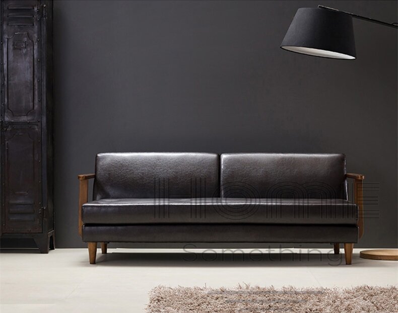 Nordic loft leather art modern minimalist armrest sofa - HS08018_BK_D
