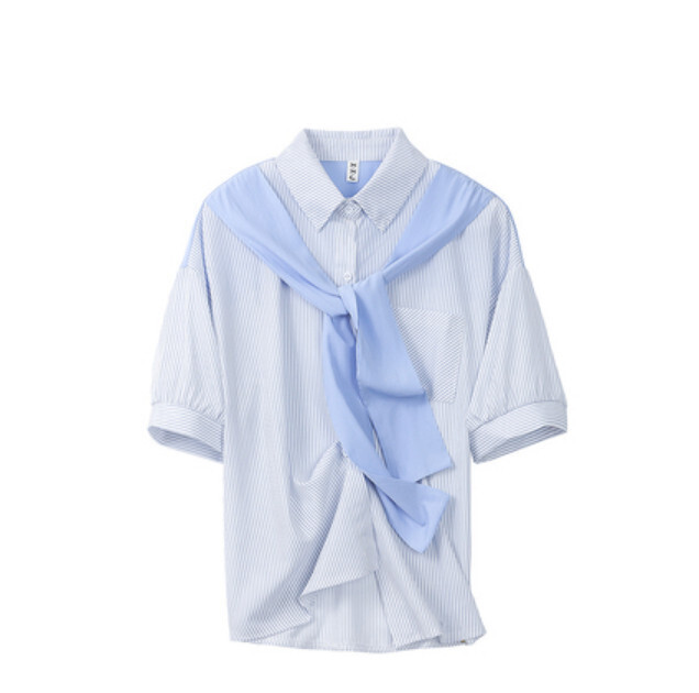 寬鬆短袖襯衫（藍色 S-2XL碼）(下單後聯絡客服確認發貨尺碼)