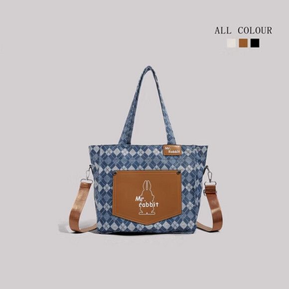 牛仔色大容量時尚手提斜挎包【白色】【尺寸：40cm*15cm*29cm】#S078035578