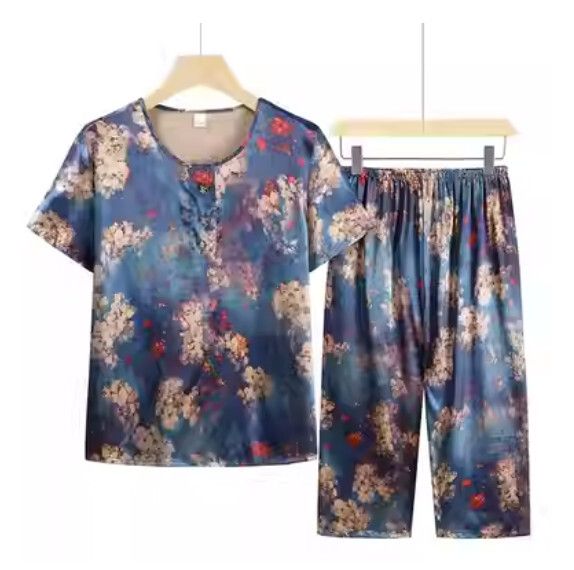 夏季中老年套裝（天藍色）【尺碼：XL-4XL】【下單後聯絡客服確認發貨尺碼】F203013301