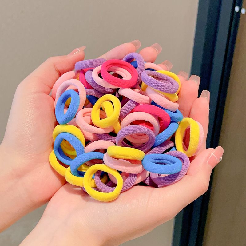 兒童彈性好耐用髮圈頭繩 頭飾/髮飾(3-暗彩色100根-小雞袋子裝)