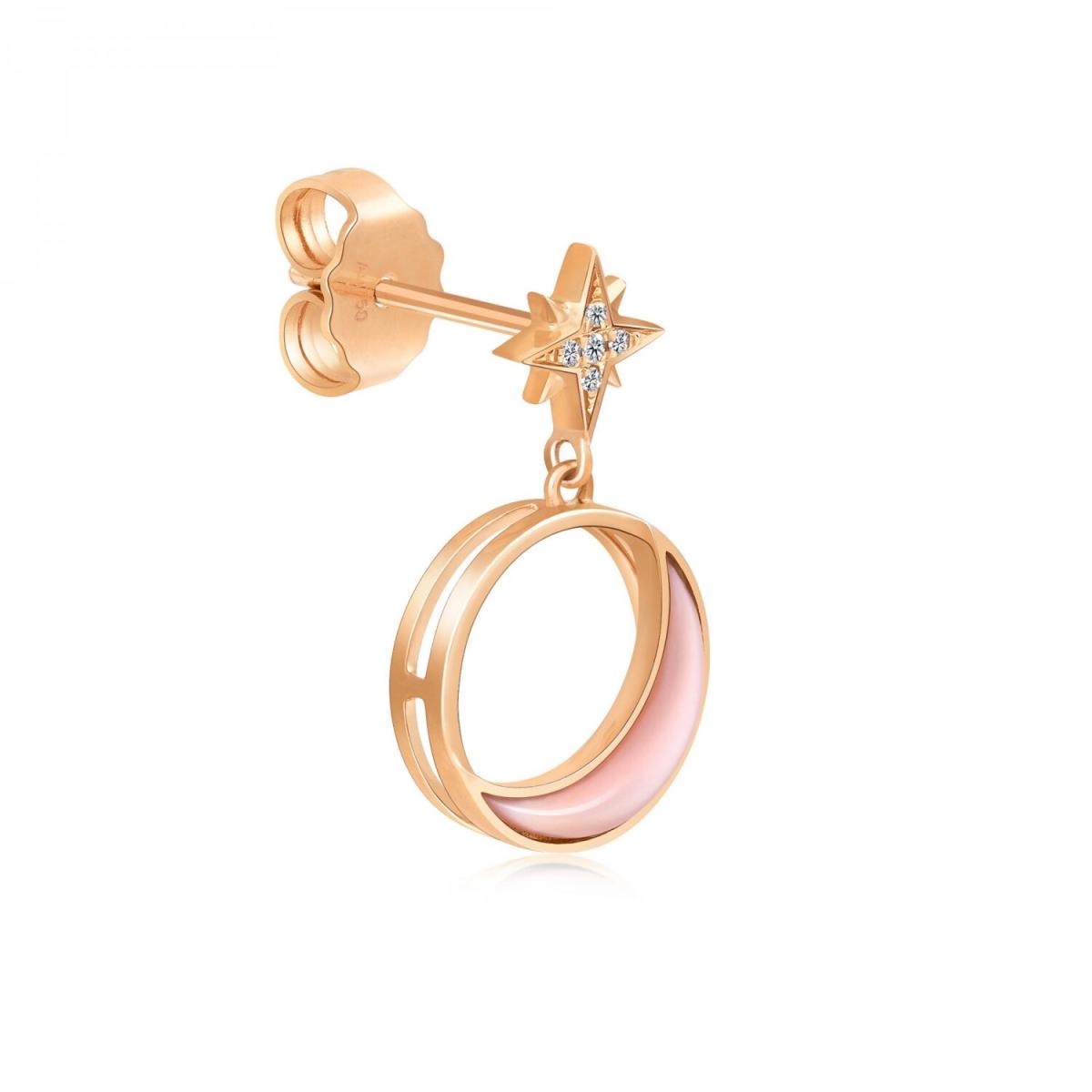 薄荷系列 18K玫瑰金鑽石珍珠貝母月亮單耳環