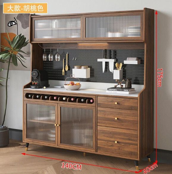 一體靠牆餐邊櫃 儲物櫃（胡桃色-環保板材）（尺寸：140*40*175cm）#H148064791