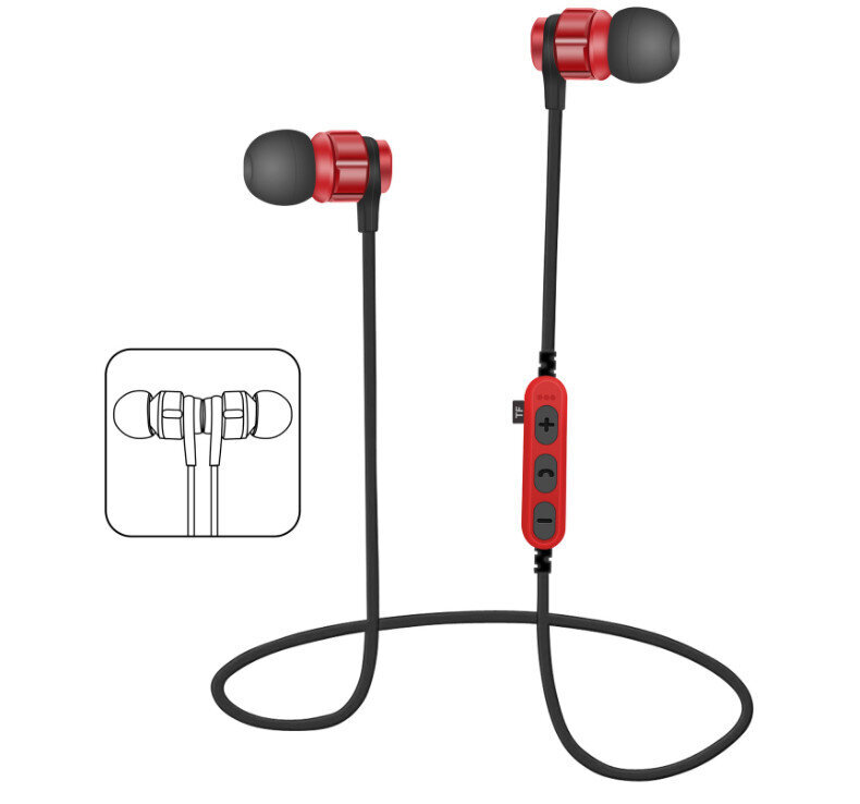 無線運動4.2藍牙耳機 磁吸立體聲 手機通用型耳機（紅色）
