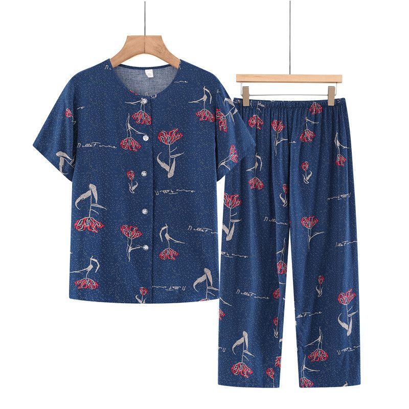 老年人短袖套裝( XL-5XL碼 藏藍丁香）【下單後請聯絡客服確認發貨尺碼】F001099243