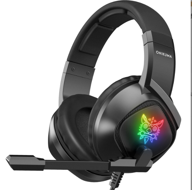 K19頭戴式電競遊戲耳機電腦有線PS5聽聲辨位耳機（黑色）