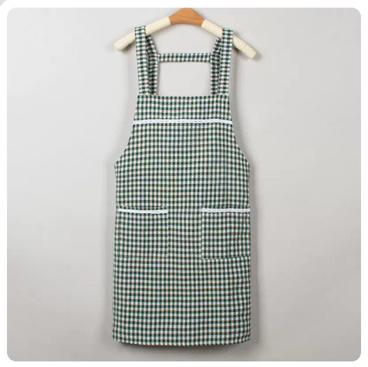 廚房防水防油圍裙【H背帶方格款-綠色】#N38_081_060