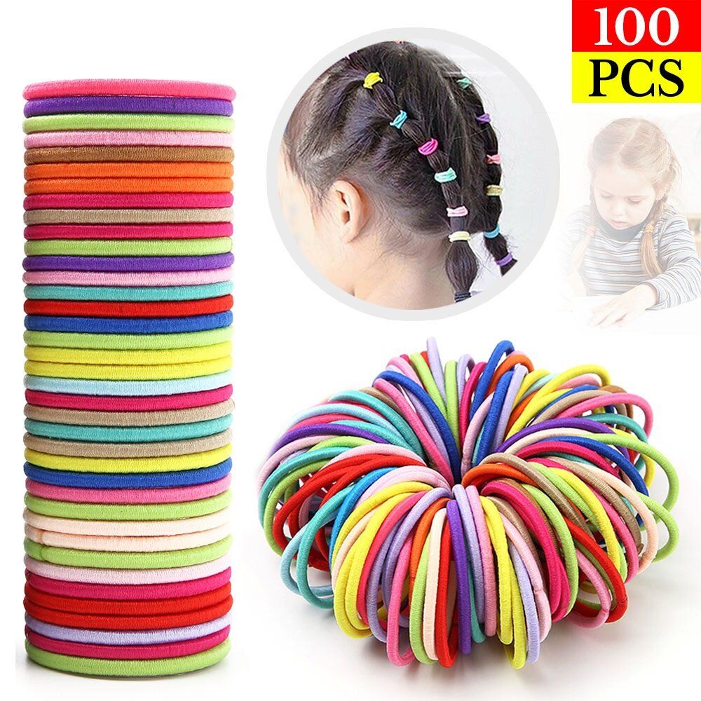 100pcHair Ties Elastic Band Snagless Ponytail Tie School Bubbles Various Colour