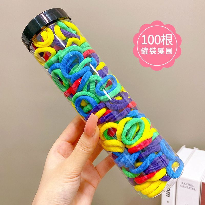 兒童高彈力橡皮筋毛巾圈髮繩髮飾頭繩頭飾(7#綠藍系100根裝)