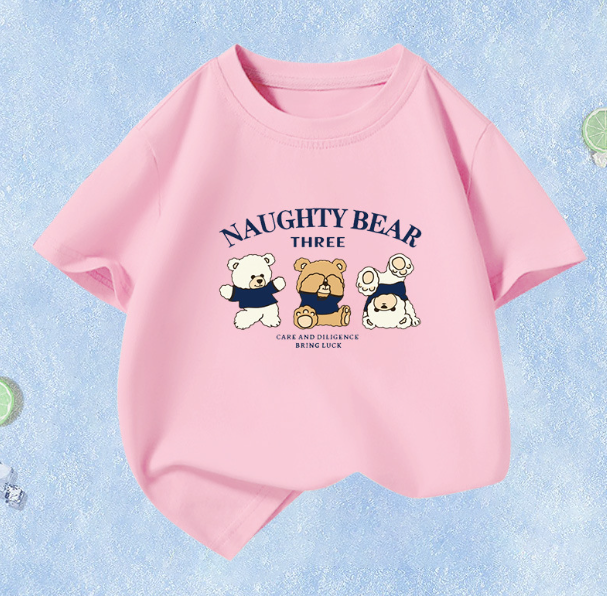 夏季兒童短袖（粉色-三隻小熊）尺碼110CM-160CM下單後聯絡客服確認發貨尺碼#F129015083