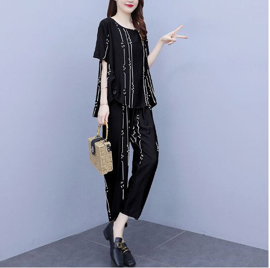時尚大碼洋氣套裝【黑色】 (尺碼：L-5XL碼) (下單後聯繫客服確認發貨尺碼)#F158027162