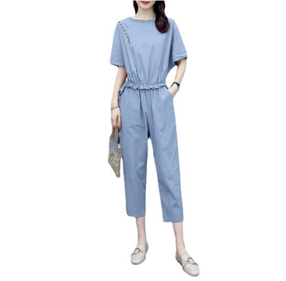 時尚洋氣運動套裝【淺藍色】 (尺碼：M-4XL碼) (下單後聯繫客服確認發貨尺碼)#F158027357