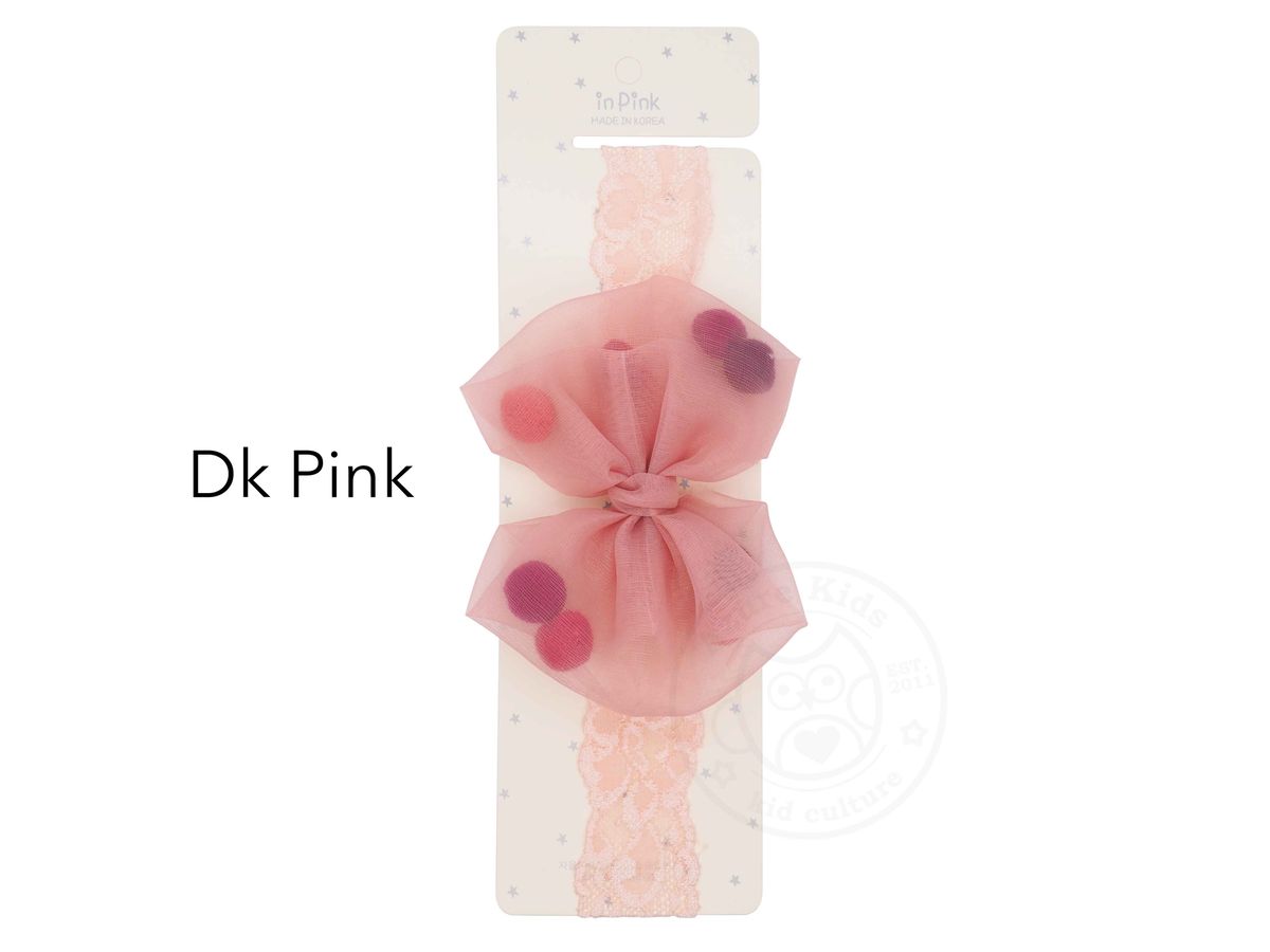 韓國 IN PINK 立體紗大結喱士嬰兒髮帶 - 深粉色