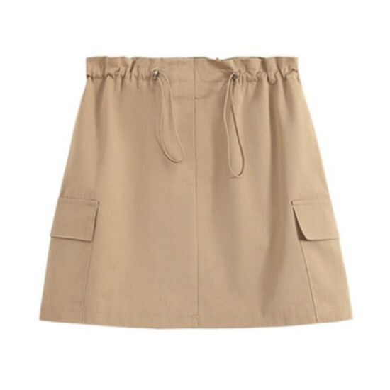 系帶鬆緊半身裙【杏色】【L-4XL碼】（下單後請聯絡客服確認發貨尺碼）#K011003323