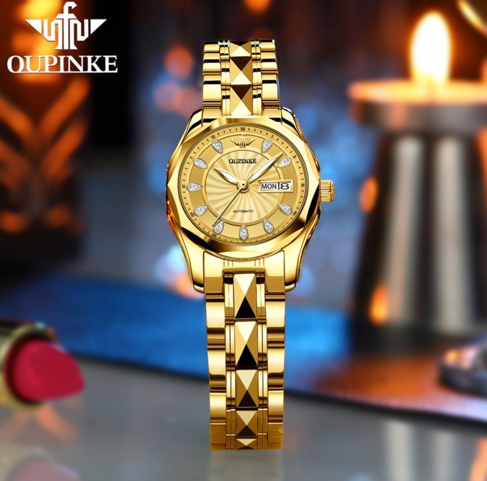 歐品客防水自動機械錶簡約氣質女士手錶(鋼帶全金女）#S057029184