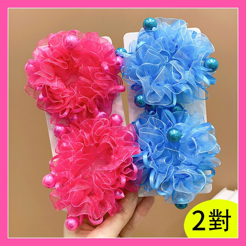 兒童頭花髮飾丸子頭髮圈頭飾髮飾(14#玫紅色+藍色2對)