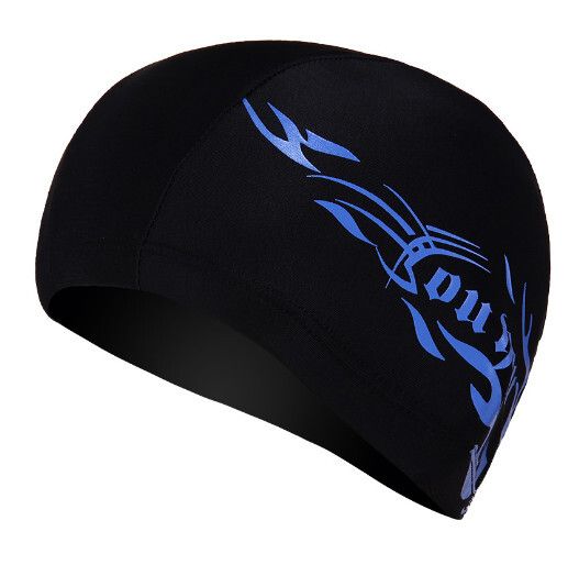 男士氨綸布泳帽（7518A黑底藍火）#H324003013