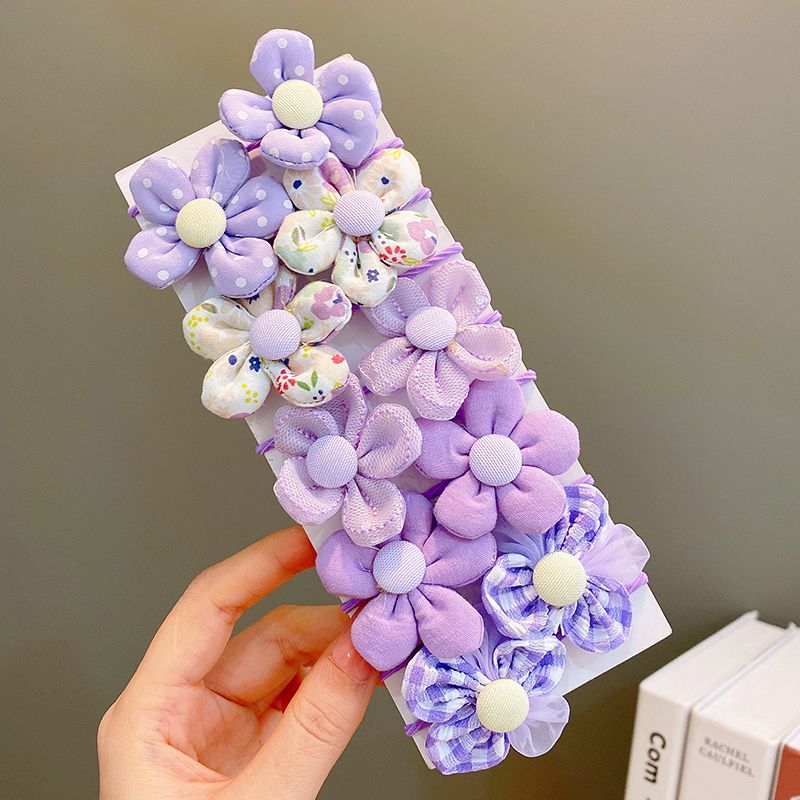 兒童布藝花朵皮筋頭繩髮圈頭飾(慕雪-10個)