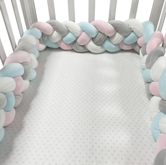 防摔防撞麻花辮床圍 抱枕（NO4白+灰+粉+藍）（4股1米）#H257020160