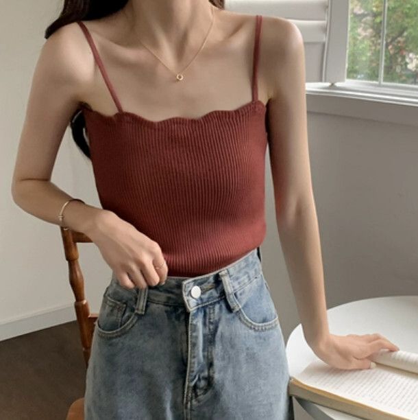 簡約內搭打底針織背心（磚紅色 均碼）#F46015297