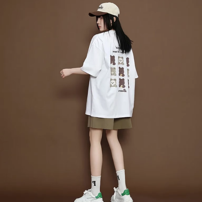 白色T恤+卡其色短褲兩件套（L-4XL）（下單後聯絡客服確認發貨尺碼）#F349001174