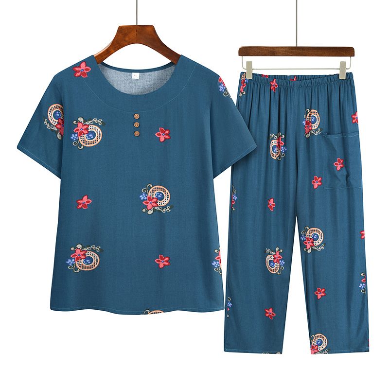 中老年媽媽短袖套裝(XL-4XL碼 8號色）【下單後請聯絡客服確認發貨尺碼】F001099383
