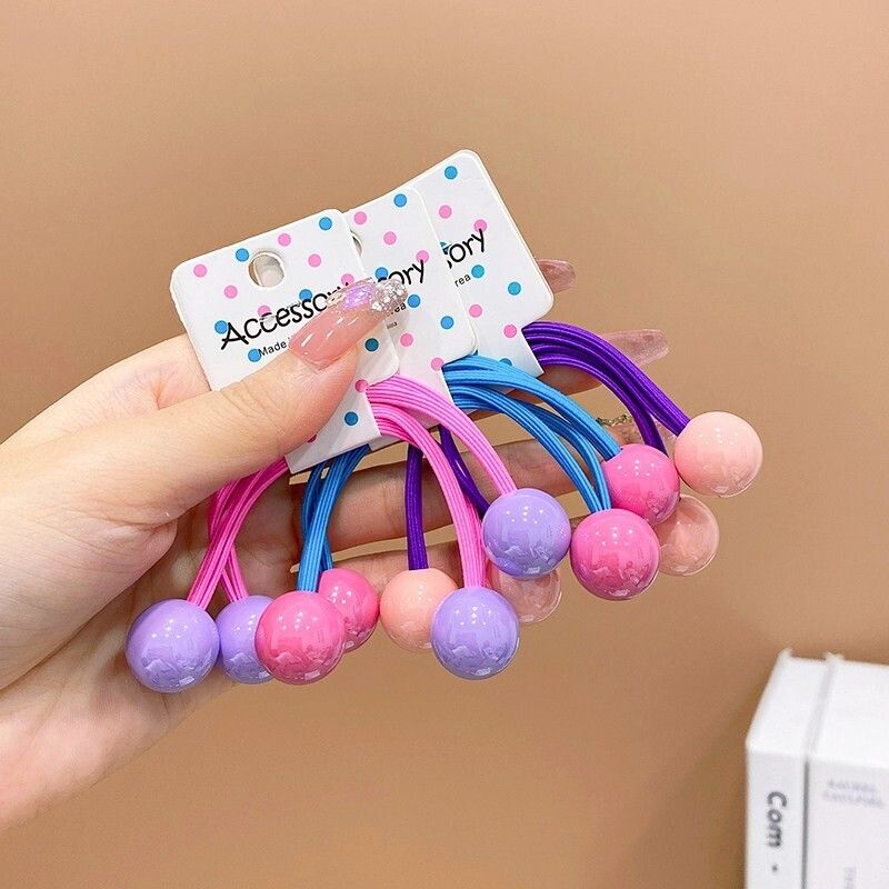 兒童高彈力雙頭皮筋髮繩彩色頭繩頭飾髮飾(15#球球6件套（短款）)