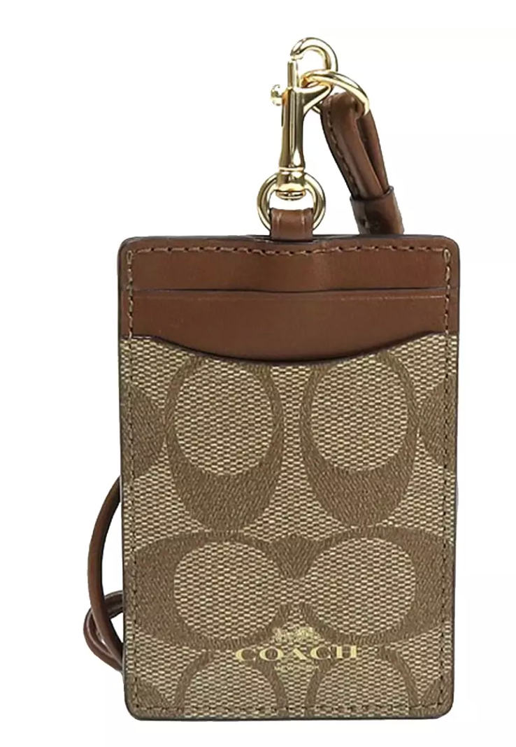 Coach 掛繩證件套經典帆布 X 卡其色 【平行輸入】
