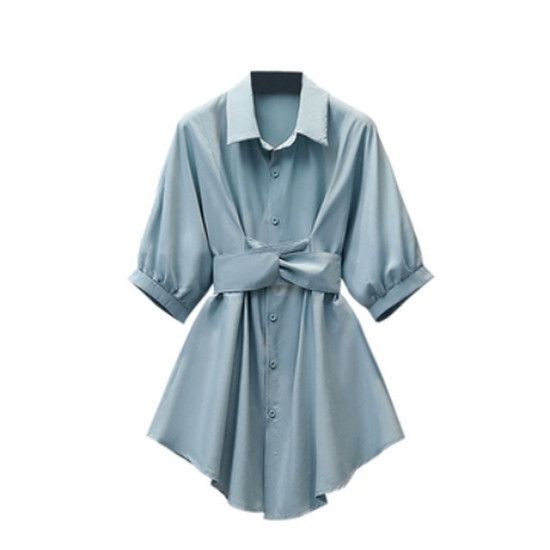 襯衫+短褲套裝【藍色】【L-4XL碼】（下單後請聯絡客服確認發貨尺碼）#K011004221