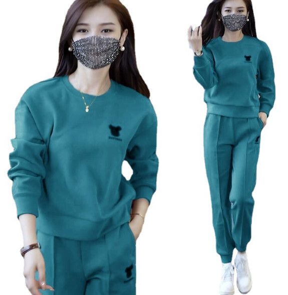 長袖休閒衛衣兩件套【孔雀綠】 (尺碼：M-4XL碼) (下單後聯繫客服確認發貨尺碼)#F158027388