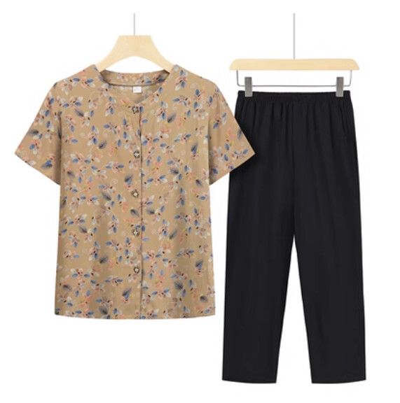 夏季中老年開衫套裝（5號色套裝）【尺碼：XL-5XL】【下單後聯絡客服確認發貨尺碼】F203013216