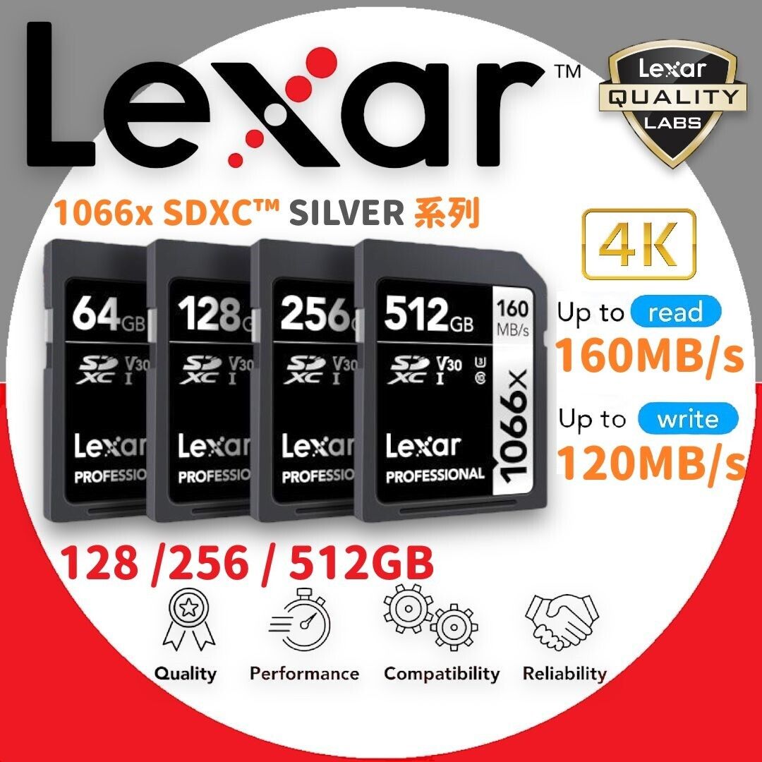 Scheda SD Lexar Professional 1066x Da 64GB - UHS-I, Classe 10, U3, V30, Per Foto/Video 4K, Lettura 160MB/s