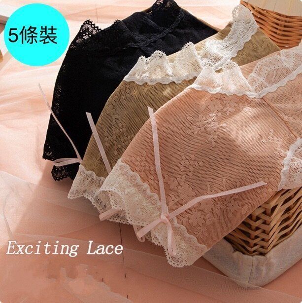 【5條裝】女士中腰純棉襠薄款蕾絲三角短褲(M-XL碼)【顏色隨機 下單後聯絡客服確認發貨尺碼】