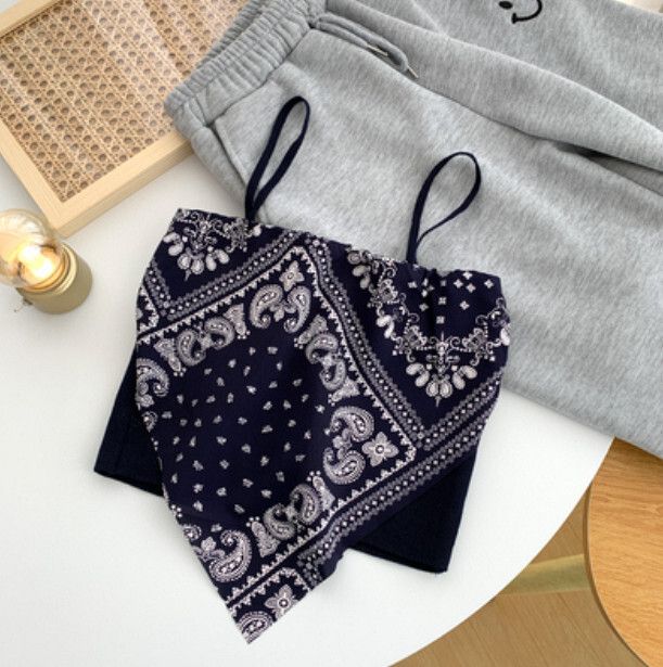 腰果花絲巾內搭背心（藍色 均碼）#F46015294