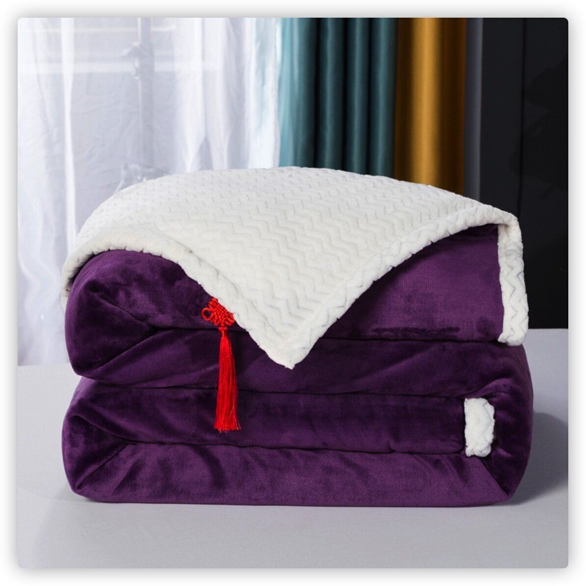 羊羔絨毛毯休閒蓋毯子（100*130cm）（葡萄紫）