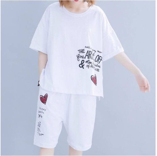寬鬆休閒套裝【白色】 (尺碼：L-4XL碼) (下單後聯繫客服確認發貨尺碼)#F158027347