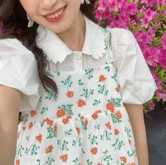 娃娃吊帶裙套裝（上衣＋吊帶裙(S-XL碼)（下單後請聯絡客服確認發貨呎碼，呎碼不合歡迎更換，由於尺碼偏小請選擇大一號）