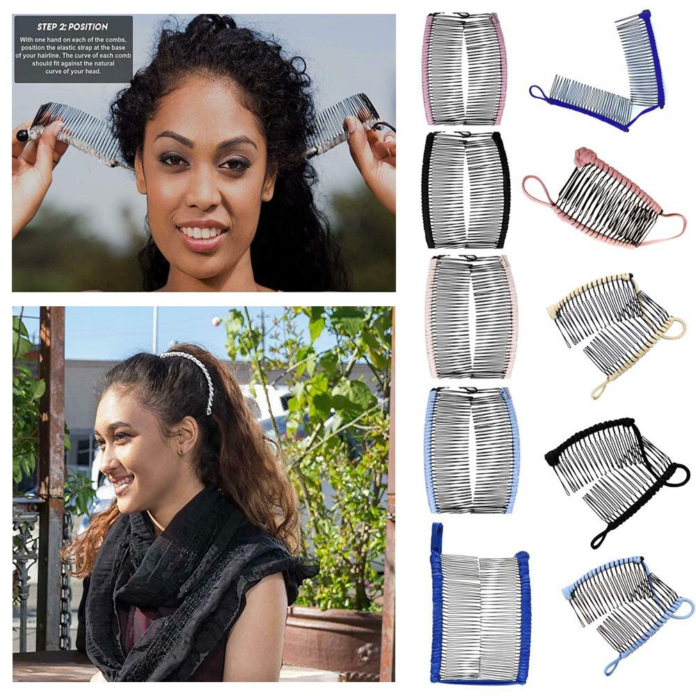 Blue Color 20 teeth Vintage Banana Hair Clip  Accessory Stretchable Comb Multipurpose