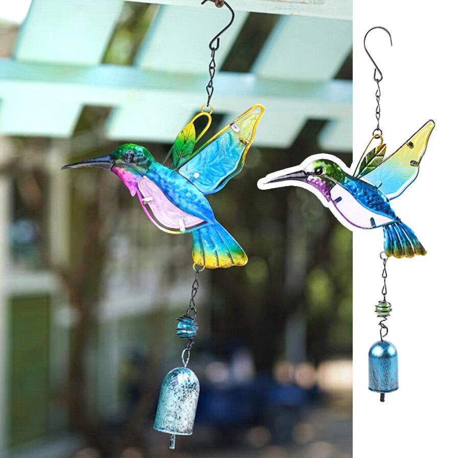 Hummingbird Wind Chime Ornaments Iron Gardening-Bell Blue Decoration