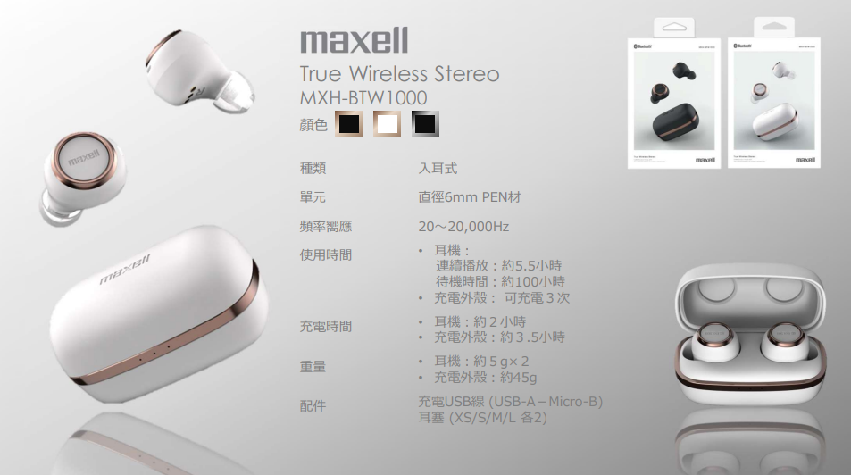 Maxell | 【Authorized Product】Bluetooth Headset (White Gold) MXH