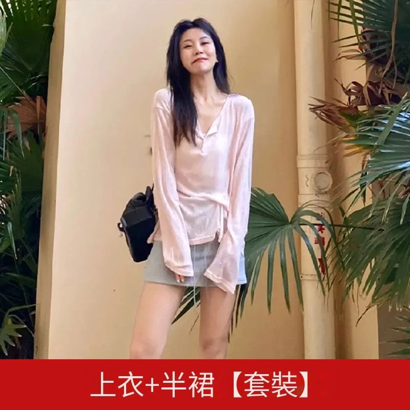 上衣+半裙【套裝】（圖片色 S碼-XL碼）（下單後請聯絡客服確認發貨尺碼）