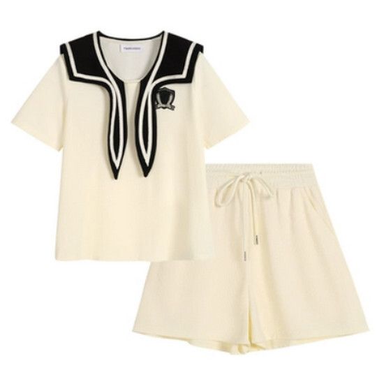 短袖t恤+短褲套裝【杏色】【L-4XL碼】（下單後請聯絡客服確認發貨尺碼）#K011004313