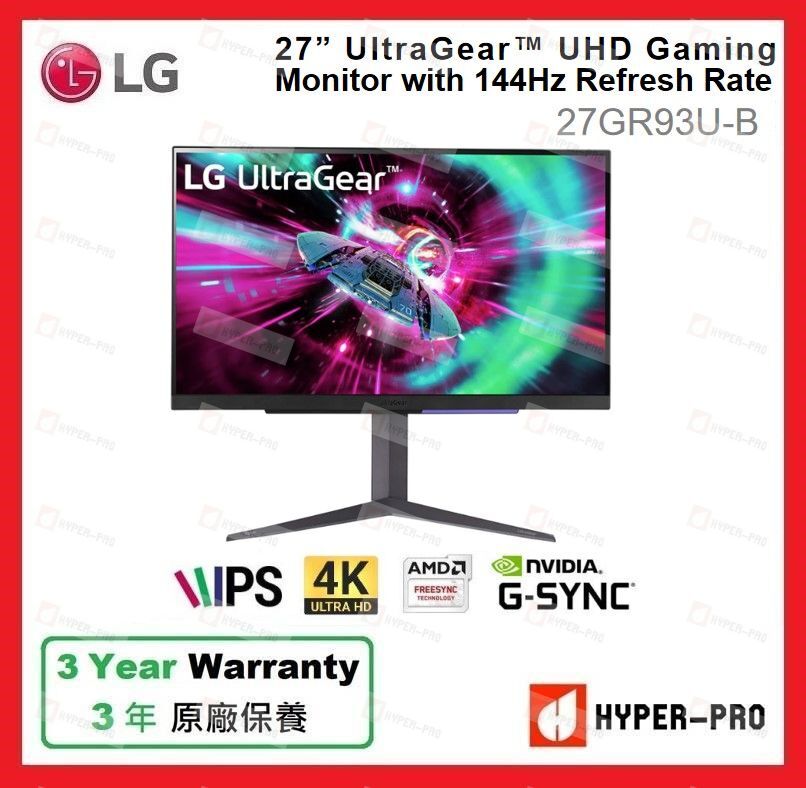 27” UltraGear™ UHD Gaming Monitor with 144Hz Refresh Rate - 27GR93U-B