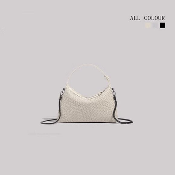 編制紋手提餃子包百搭單肩斜挎包【米白色】【尺寸：26cm*8cm*14cm】#S078035566