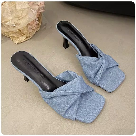 細跟一字涼拖鞋女（寶藍色【35_39碼】(下單後聯繫客服確認發貨尺碼）#F281017972