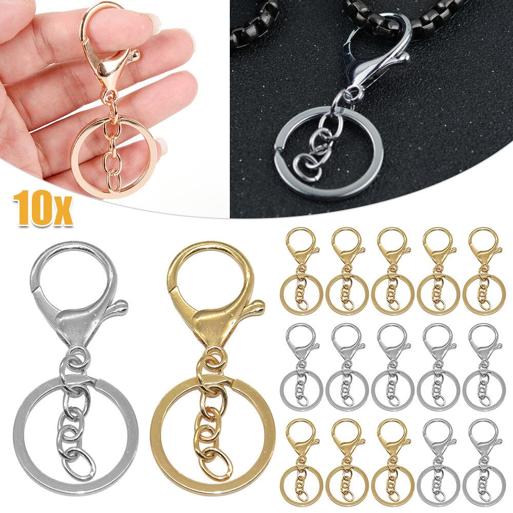 10pcs silver key ring chain metal pendant lobster clasp 4 link chain hanging plated diy accessories